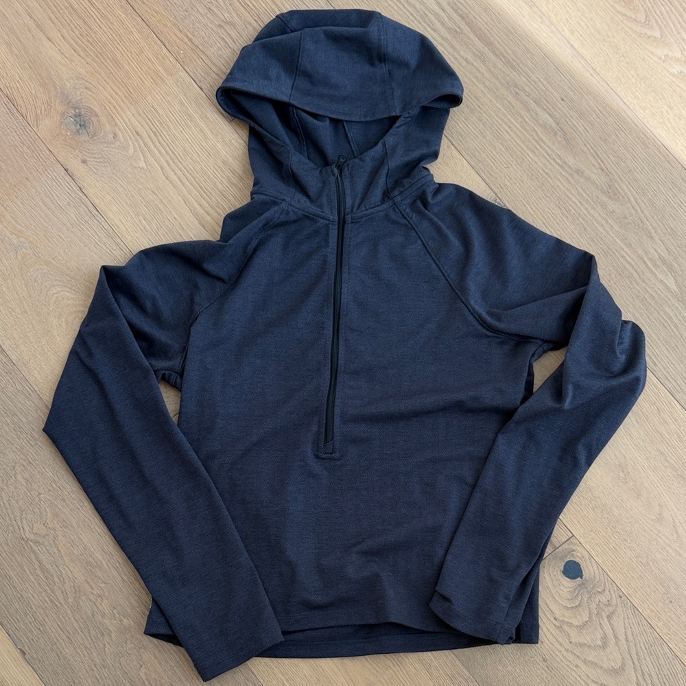Oiselle Charcoal Grey Herringbone Half Zip Hoodie S Boxy Textured Pullover